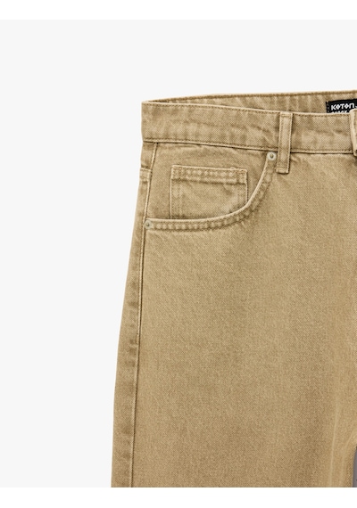 Koton Pamuklu Bol Normal Bel Oversize Baggy Jean Pantolon Deve Tüyü 7wam40137nd Taba