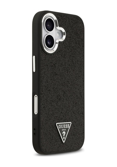 Apple Uyumlu iPhone 17 Kılıf Guess Lisanslı M-safeli Metal Kamera Çerçeveli Üçgen Logolu Glitter Siyah Siyah