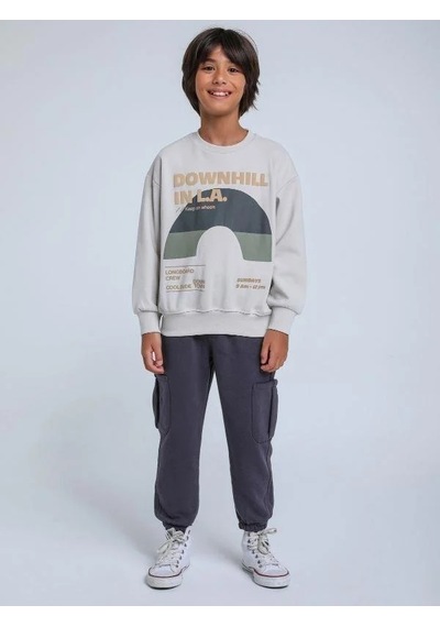 Jack Lions Erkek Çocuk Downhill Yazılı Yumuşak Dokulu Sweatshirt-14255 Gri