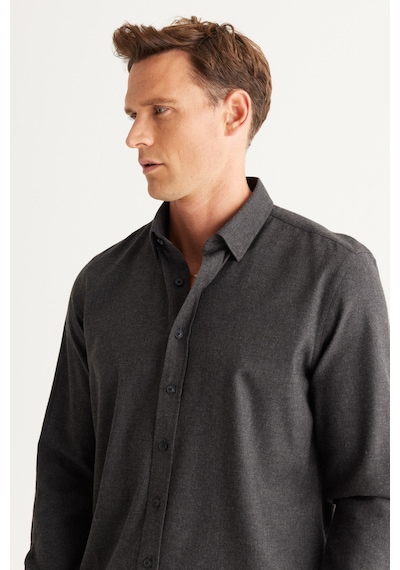 AC&Co / Altınyıldız Classics Erkek Antrasıt Recycle Slim Fit Dar Kesim Gizli Düğmeli Yaka Pamuklu Flanel Oduncu Gömlek Antrasit AC&Co / Altınyıldız Classics Erkek Antrasıt Recycle Slim Fit Dar Kesim Gizli Düğmeli Yaka Pamuklu Flanel Oduncu Gömlek Antrasit