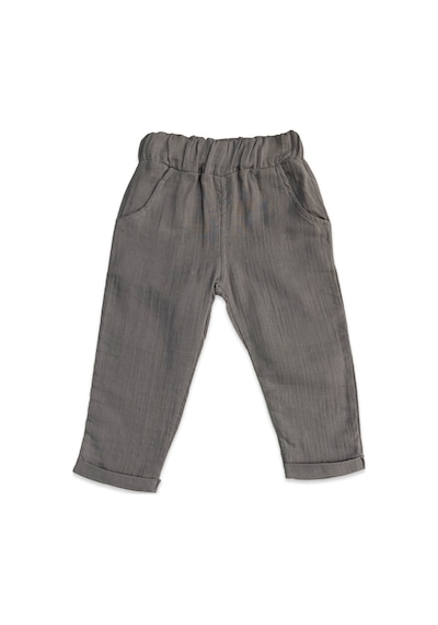 Babysena Erkek Çocuk Yuvarlak Yaka Müslin Gömlek Pantolon Takım 1-6 Yaş Gri