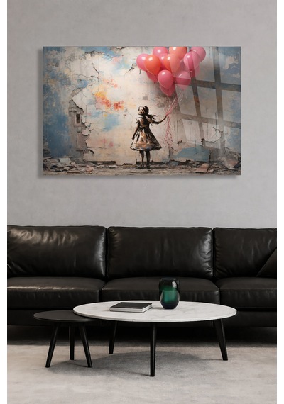Balonlu Kız Sokak Banksy Cam Tablo Modern Duvar Dekoru Canlı Renkli Baskı Salon Ve Oturma Odası Yeni Ev Hediyesi 4mm Kırılmaz Cam
