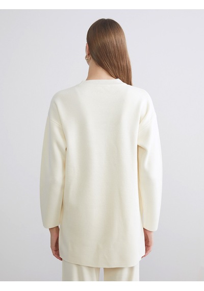 Lcwaıkıkı Classic Beyaz Bisiklet Yaka Oversize Kadın Triko Kazak Xl-2xl