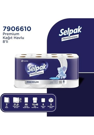 Selpak Professional Premium Havlu Kağıt, 8 Rulo 4 Lü 50x90 El Havlusu
