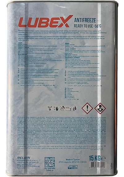 Lubex Mavi Antifriz 15 Kg Kullanıma Hazır -56 Derece