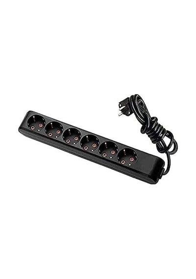 Kullanışlı 6'lı Kablolu Topraklı Priz - 3 Metre Siyah