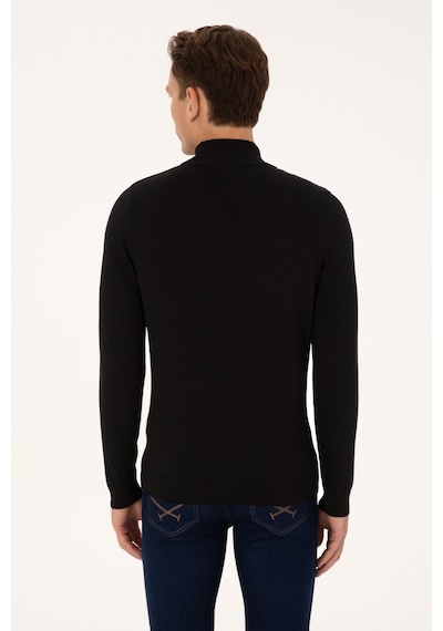 U.S. Polo Assn. Erkek Slim Fit Yarım Balıkçı Yaka Siyah Basic Kazak 50307783-VR046