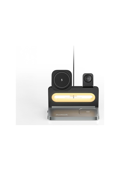 Recci Rcw-49 4in1 Kablosuz Şarj Standı Ambiyans Işıklı Telefon&akıllı Saat&kulaklık 15w Siyah