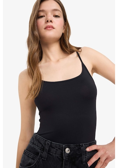Defacto Basic Düz Askılı Siyah Çıtçıtlı Body F4207ax25smbk81 Siyah