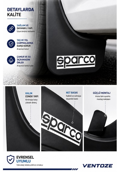 Sparco Universal Esnek Arka Paçalık Seti 2li Çamurluk Tozluğu 2 Adet Siyah Renk
