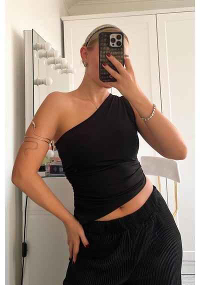 Seeh Siyah Tek Omuzlu Basic Kadın Body Sh144