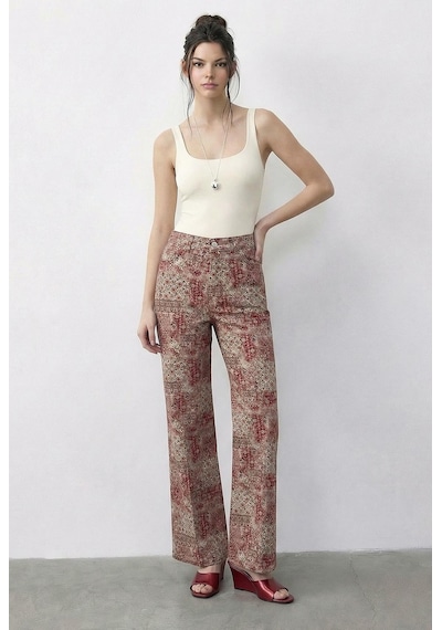 Shade Kadın Vintage Desen Yüksek Bel Denim Pantolon Dp251033 60286008 - Pudra
