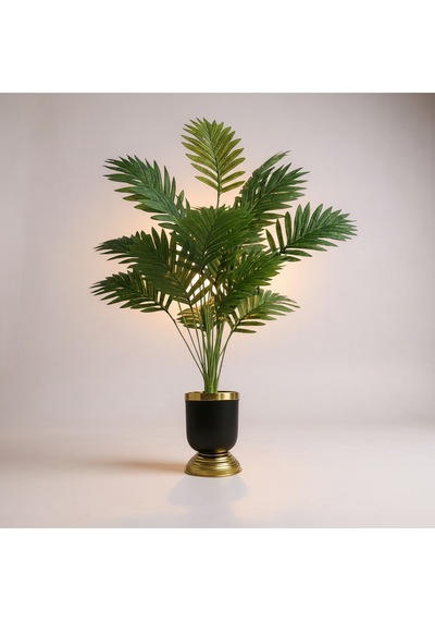 Yapay 90 Cm 20 Yaprak Mini Afrika Palmiyesi Siyah Gold Saksı Yeşil