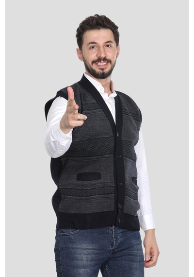 Kzc Tekstil Erkek Baba Orta Yaş Ve Üzeri Triko Örgü Akrilik Kışlık Kalın Dokulu Düğmeli Cepli Baba Yelek Lacivert