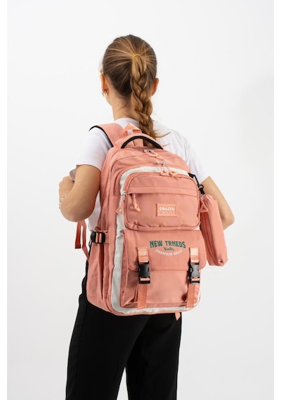 Ventis Unisex Kalemlikli Okul Çantası Lise Ortaokul 2'li Set Sırt Çantası 43 30 Cm Çok Cepli Vnt7-a Turuncu