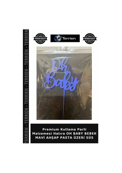 Premium Kutlama Parti Malzemesi Hatıra Oh Baby Bebek Mavi Ahşap Pasta Üzeri Süs Bebek Mavisi