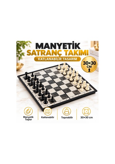Manyetik Katlanabilir Satranç Takımı 30x30cm Taşınabilir Seyahat Okul Hobi Oyunu Satranç Seti Hediye