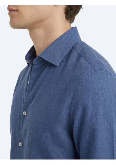 Kip İndigo Düz Regular Fit Uzun Dokuma Casual Pamuk Karışımlı Gömlek