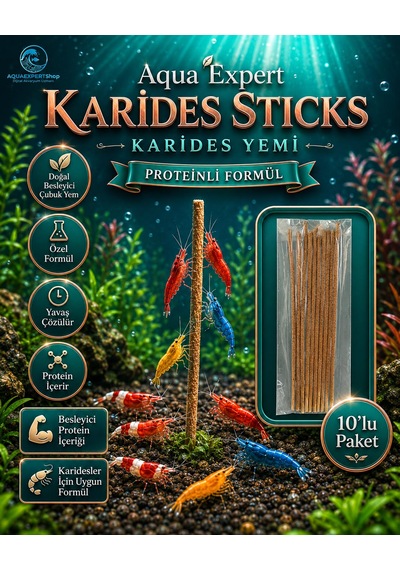 Aqua Expert Karides Sticks Karides Yemi 10 Lu Paket Doğal Besleyici Çubuk Yem Özel Formül - Protein