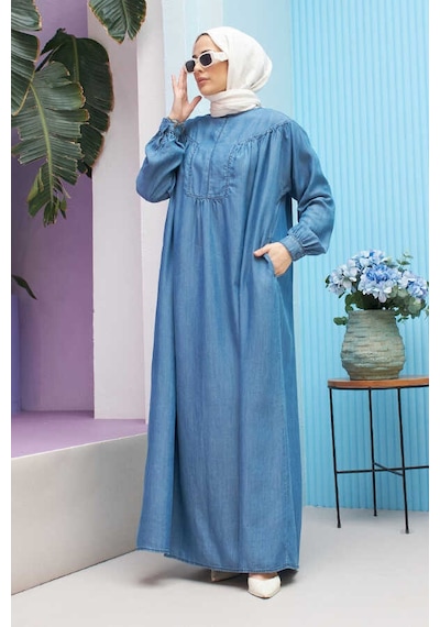 Neways 6634 - Tensel Denim Elbise Koyu Mavi