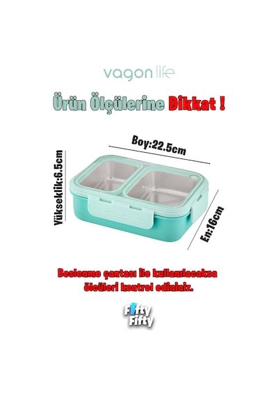 Vagonlife Lunch Box 700 Ml Tek Kat İki Bölmeli Metal Kaşıklı fflbox7096