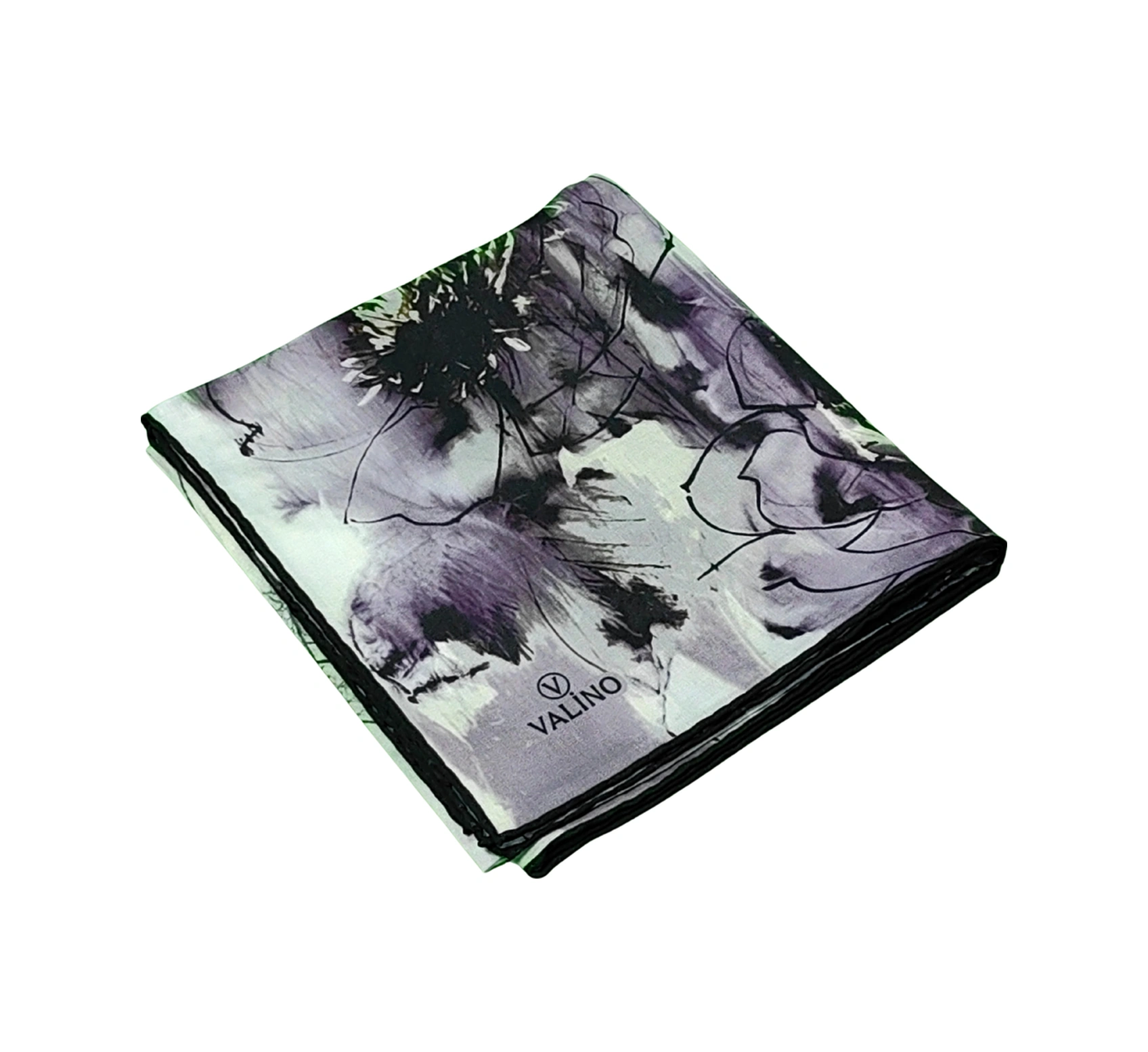 Mim Eşarp Valino Çiçek Desenli Şifon Eşarp 90x90 Cm Siyah - Yeşil