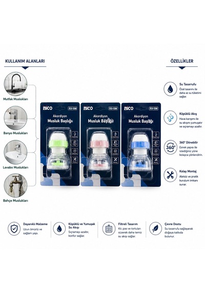 12 Adet Musluk Ucu Filtresi Akordiyon - Pervaneli 360 16-19mm Tüm Musluklara Uyum Kireçlenme Yapmaz 5047 Altın