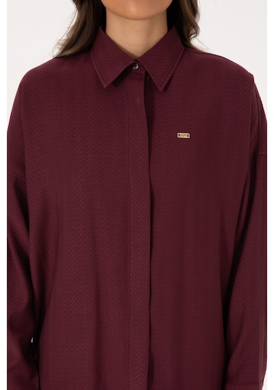 U.S. Polo Assn. Kadın Bordo Uzun Kollu Oversize Desenli Gömlek 50316422-VR177
