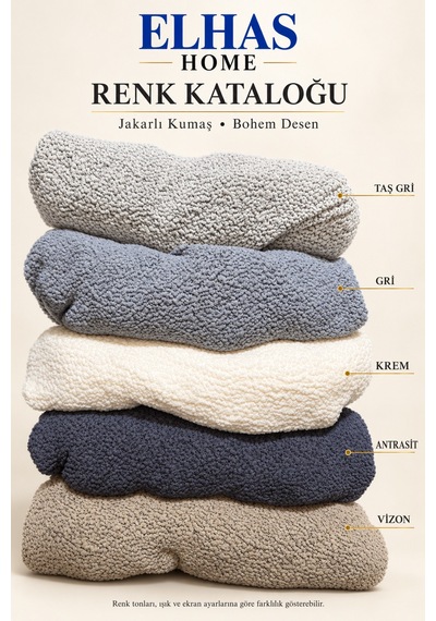 Jakarlı Kumaş Bohem Desen Tam Kaplama Elma Model Sandalye Kılıfı 2 Parça 1 Adet Krem - 937448492 Krem