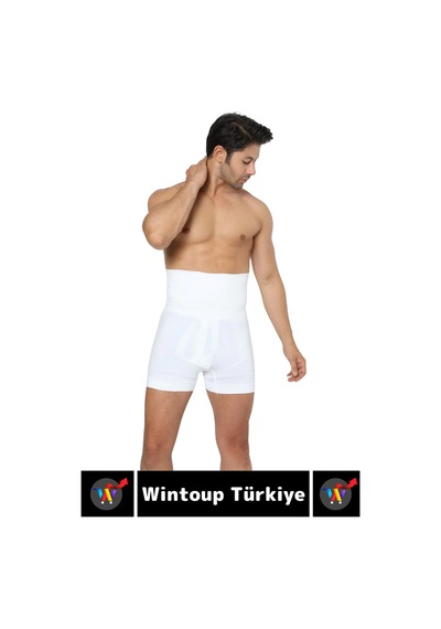 Özel Üretim Göbek Kalça Toparlayıcı Bel Düzleştirici Erkek Duble Boxer Korse Beyaz
