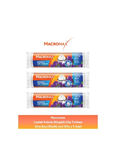 Macromax Büzgülü Leylak Çöp Torbası Orta Boy 10'lu X 3 Adet