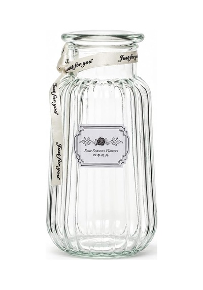 04286 Çizgili Cam Vazo 1300 Ml Kurdele Detaylı Şeffaf Vazosu 22 Cm Çok Renkli