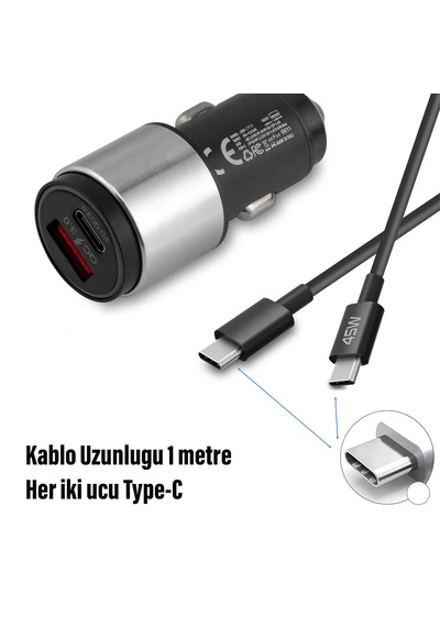 45w Hızlı Araç Şarj Aleti Type C Telefonlar İçin 45w Hızlı Araba