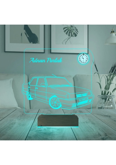 Luvivia Klasik Araba Fiat Tofaş Tofaşk Doğan Şahin Kişiye Özel Metal Saatli 3d Lamba - Masa Gece Lambası Şeffaf