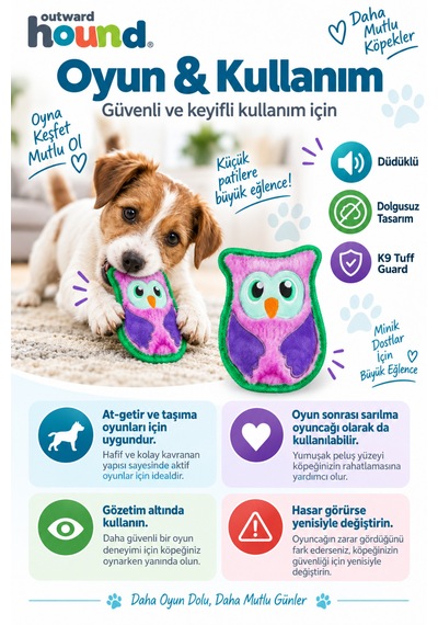 Outward Hound Durablez Owl Peluş Köpek Oyuncağı Xs - Düdüklü Ve Yüksek Dayanımlı