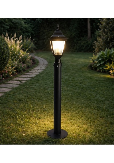 137 Cm Kare Direkli Bahçe Armatürü - Bahçe Lambası -siyah