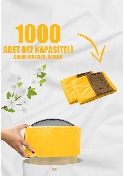 Korbell 16 Lt Çöp Kutuları İle Uyumlu 1000 Bebek Bezi Kapasiteli Bahar Çiçekleri Kokulu Yerli Çöp Poşeti
