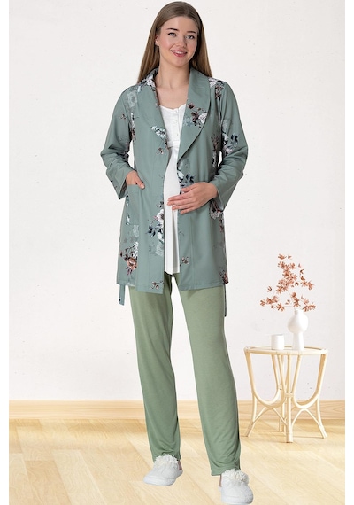 Mecit Pijama Mecit 5804 Elisa Yeşil Sabahlıklı Lohusa Pijama Takımı