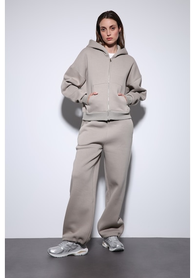 Antioch Fermuarlı Kapüşonlu Kadın Sweatshirt Açık Vizon