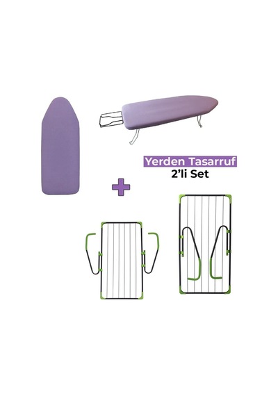 Yerden Tasarruf Set-belda Mini Portatif Ütü Masası & Kanat Gold Çamaşır Kurutmalığı Gold
