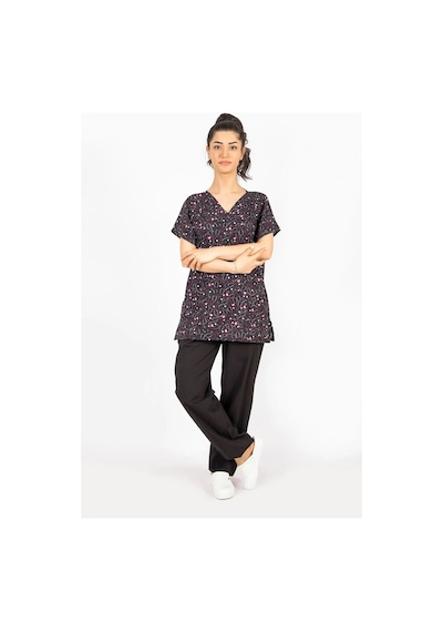 Likralı Cerrahi, Doktor, Hemşire, Veteriner, Dişçi, Desenli, Koyu Renkli Forma Tek Üst Scrubs Diğer