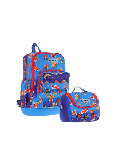 Kaukko Kids Dört Bölmeli Sırt Çantası Ve Isı Yalıtımlı Beslenme Çantası Seti - Erkek Çocuk - Mavi Kırmızı Mavi - Kırmızı