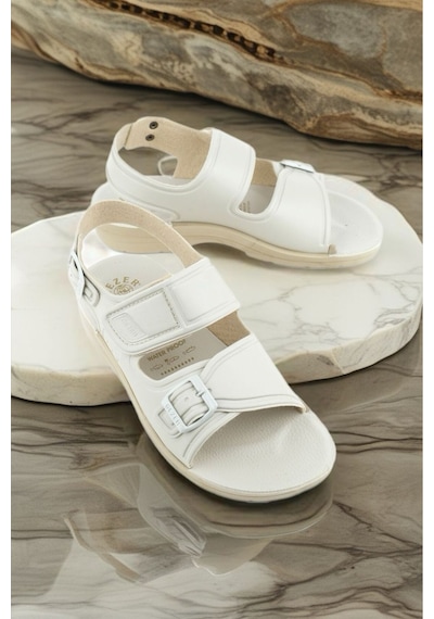 Gezer Unisex Bej Hacı Ayarlanabilir Sandalet Umre - Hac Terlik Bej