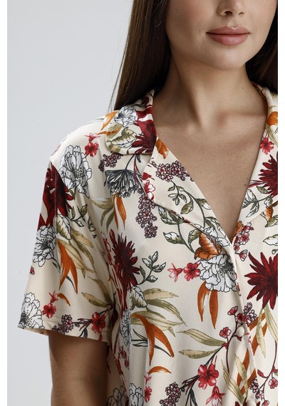 Kompedan Kadın Şal Desen Önden Düğmeli Pijama Takım Şal Dsn1
