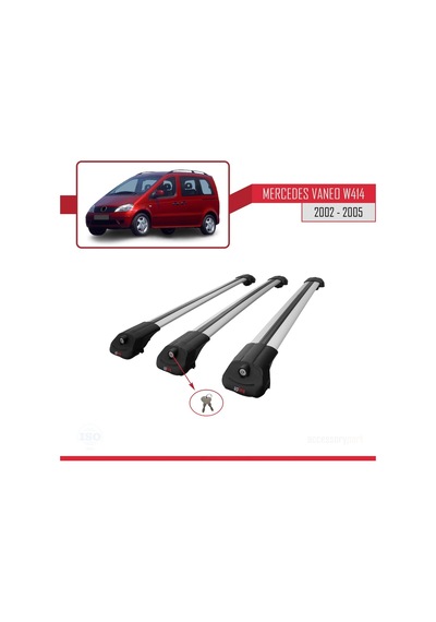 Mercedes Vaneo W414 2002-2005 Arası İle Uyumlu Ace-1 Ara Atkı Tavan Barı Gri 3 Adet Bar