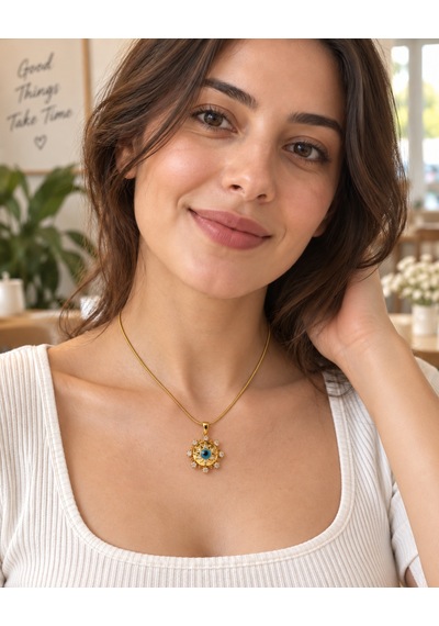 Aura Sun Eye Gold Güneş Ve Nazar Gözlü Kadın Kolye 316l Çelik Renkli