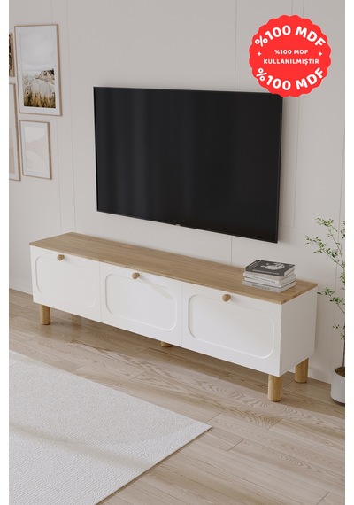 Ece Bohem Tamamı Mdf Tv Ünitesi 180 Cm Safir Meşe Beyaz