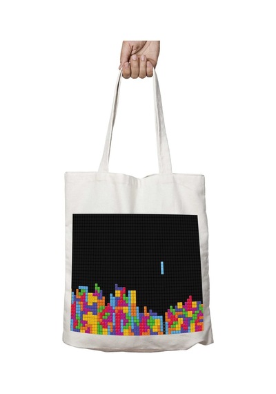 Art Hediye Tetris Oyun İki Tarafı Kalıcı Baskılı Yıkanabilir Okul Plaj Omuz Bez Çantası Çok Renkli