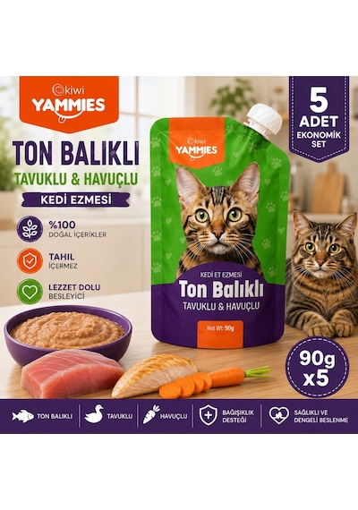 Kiwi Pets Kycc-50372 Yammies Ton Balıklı Tavuklu Havuçlu Kedi Ezmesi 90 Gr 5 Adet