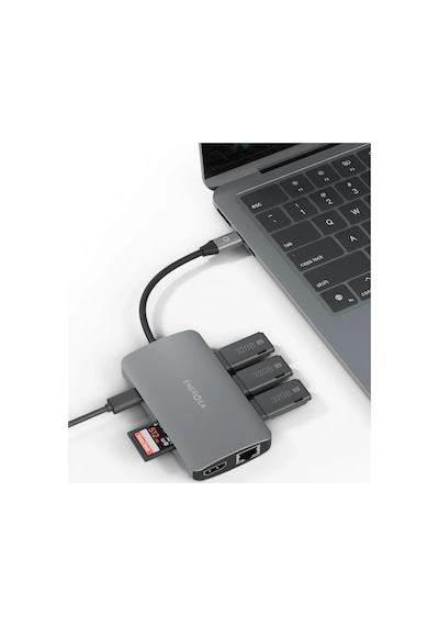 Aluhub Hd Pro 2 100w Type-c Pd Şarj Destekli 8in1 4k Hub Dönüştürücü - Koyu Gri